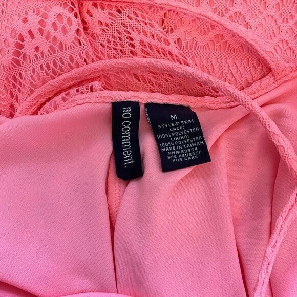 No Comment Womens Size Medium Skaters Mini Dress Coral Lace Overlay Lined - Picture 14 of 16